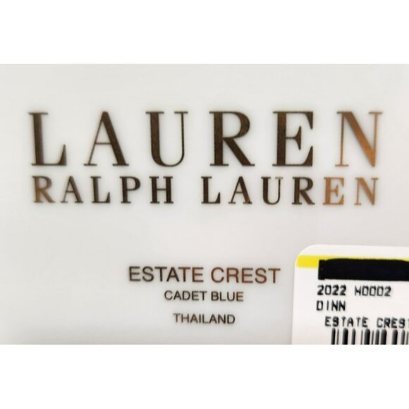 Ralph Lauren Estate Crest Cadet Blue Plate 9" Diameter Breakfast Plate New Set 2 - Picture 9 of 13